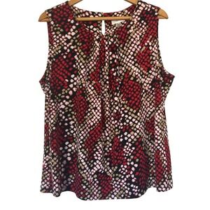 Calvin Klein Red Black Tan Snake Print Pleated Sleeveless‎ Career Tank Shell 1X